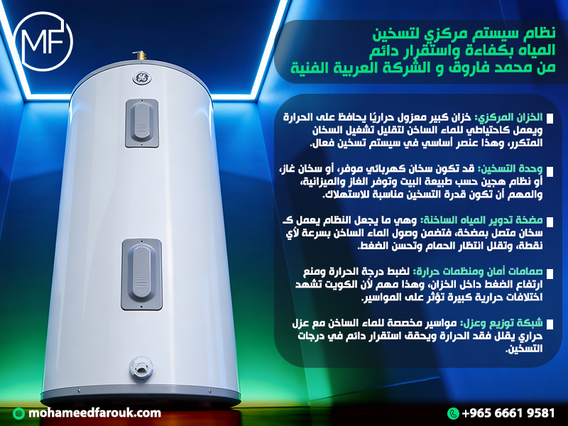 نظام سيستم مركزي لتسخين المياه بكفاءة واستقرار دائم من محمد فاروق و الشركة العربية الفنية